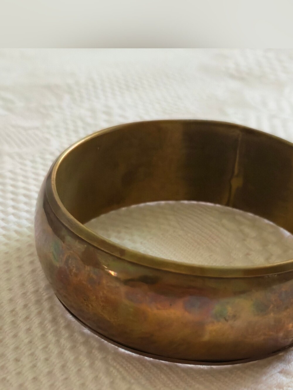Vintage Hammered Brass Bangle Bracelet in Warm Gold Tone Boho Western Style